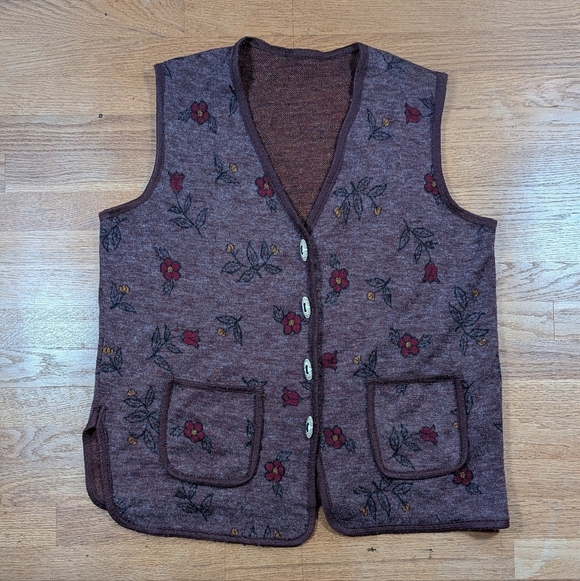 Sweaters - Vintage Floral Knit Vest – Cottagecore Poet Grandma Energy 🌻🍂